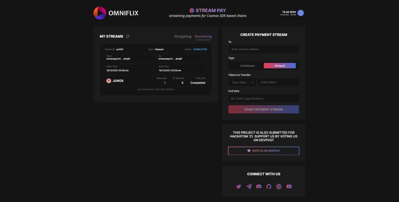 StreamPay - Streaming Payments (module) for Cosmos (chains) – screenshot 3