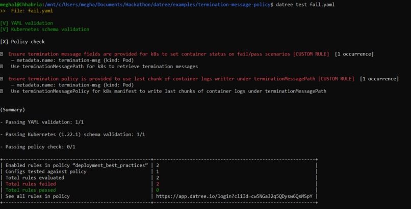 Custom Policies using Datree – screenshot 3