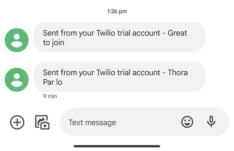 SMS using twilio – screenshot 1