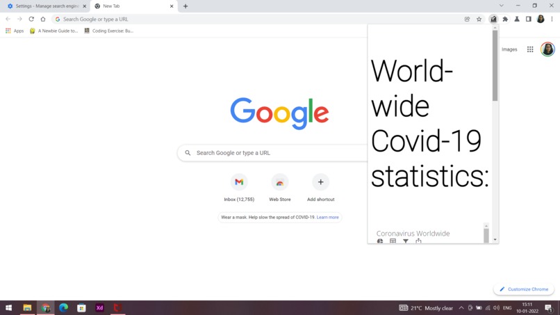 Covid-19  stats chrome extension – screenshot 4