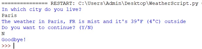 Script to check the weather – screenshot 1
