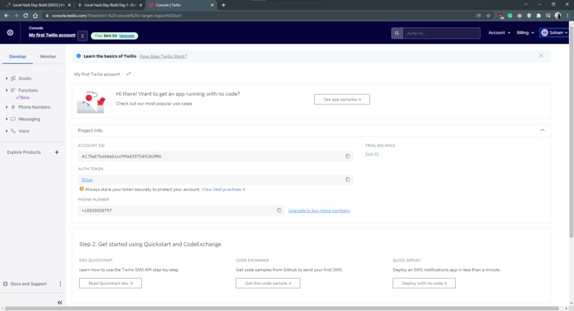 Creating a Twilio Account – screenshot 1
