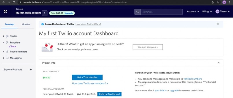 Create a Twilio account and redeem your free credit – screenshot 1