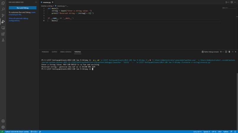 Reversing a string – screenshot 1