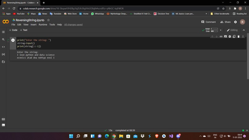 To reverse a string – screenshot 1