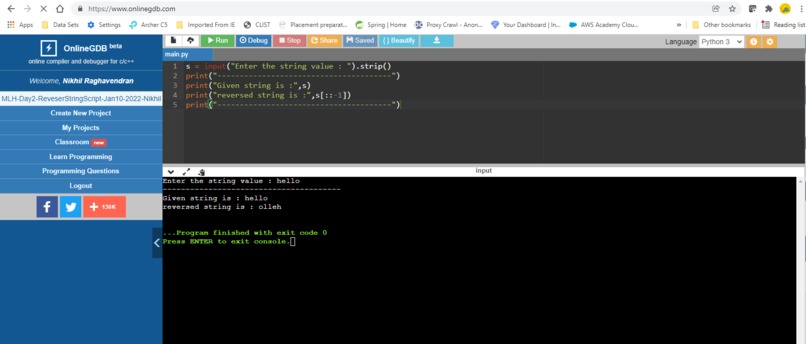 Reverse a String Script-Day2-NR – screenshot 1