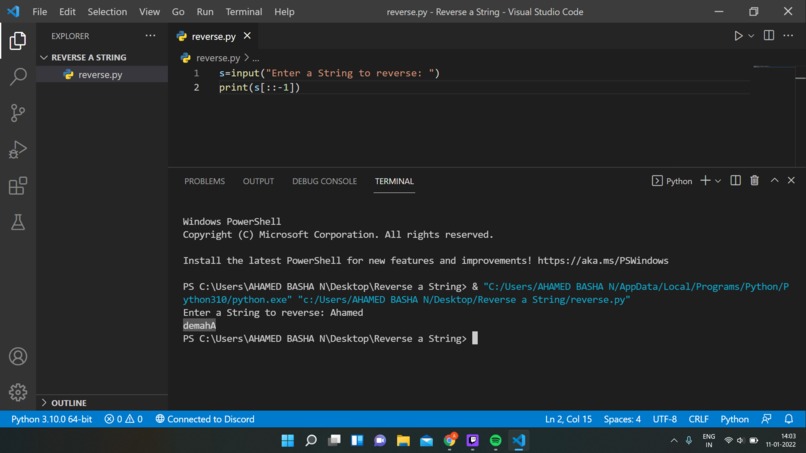 Script to Reverse a String  – screenshot 1