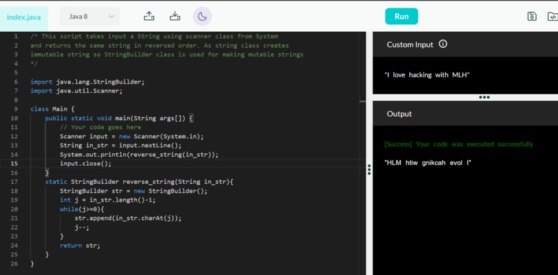 A script to reverse a string – screenshot 2