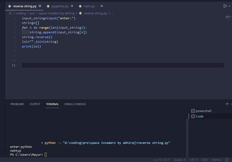 reverse a string – screenshot 1