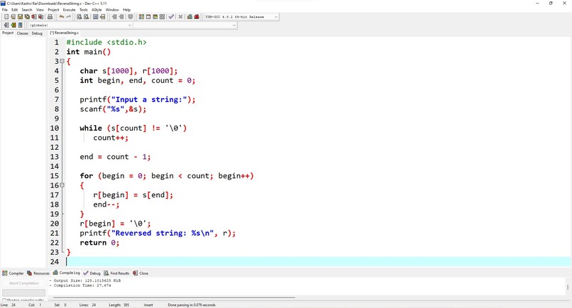 Script to reverse a string – screenshot 2