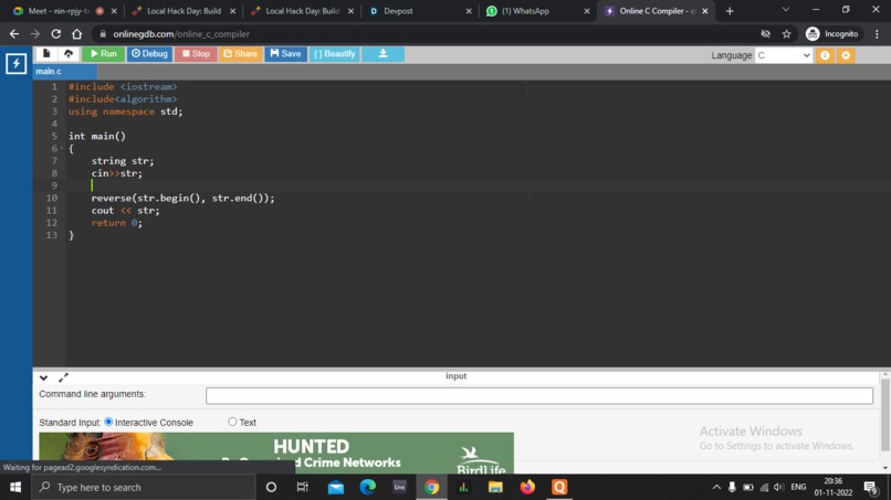 reverse a string – screenshot 1