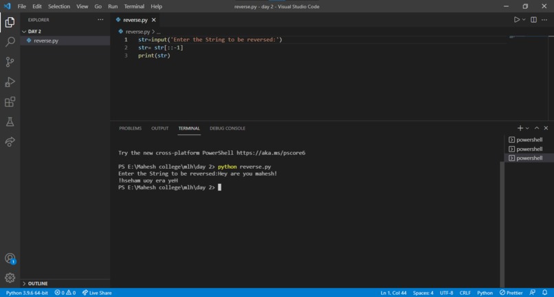 Reverse a string script in python – screenshot 1