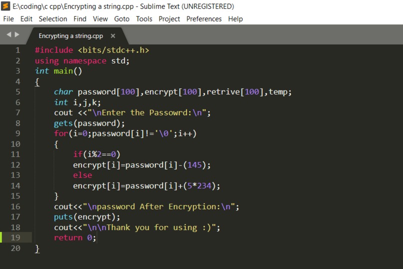 Encrypting password – screenshot 1