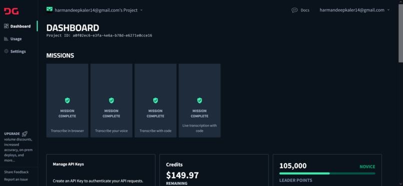 Working with deepgram API – screenshot 1