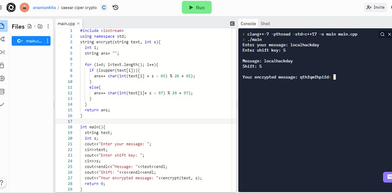 Caesar Cipher encryption – screenshot 1
