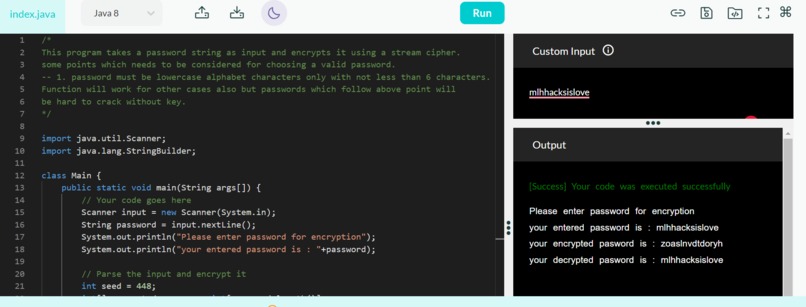 A cipher implementation for encrypting passwords – screenshot 1