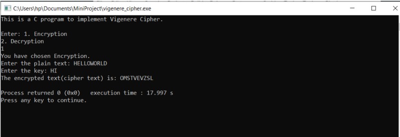Vigenere Cipher – screenshot 1
