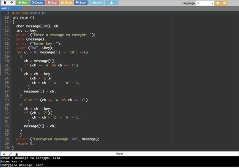 Implement a cipher – screenshot 1