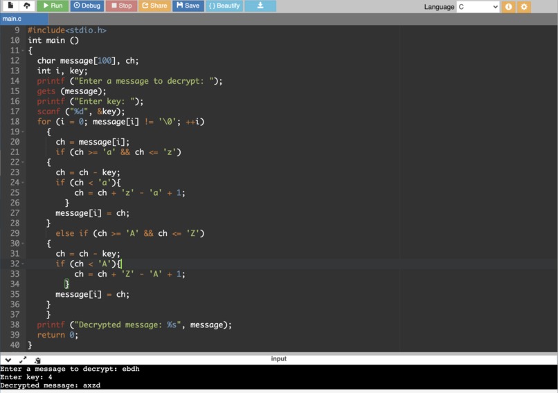Implement a cipher – screenshot 2