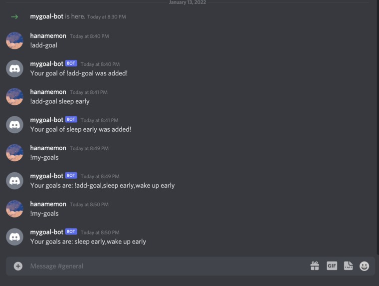 My Discord Goal Tracking Bot – screenshot 1