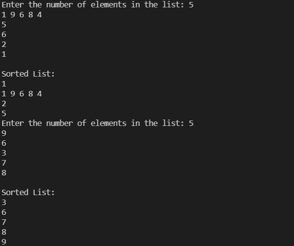 Write a script to sort a list – screenshot 1