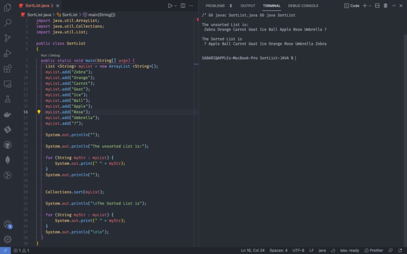 SortList using Java – screenshot 1