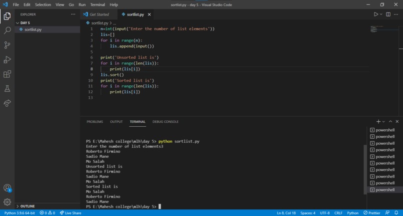 Sort a List – screenshot 1