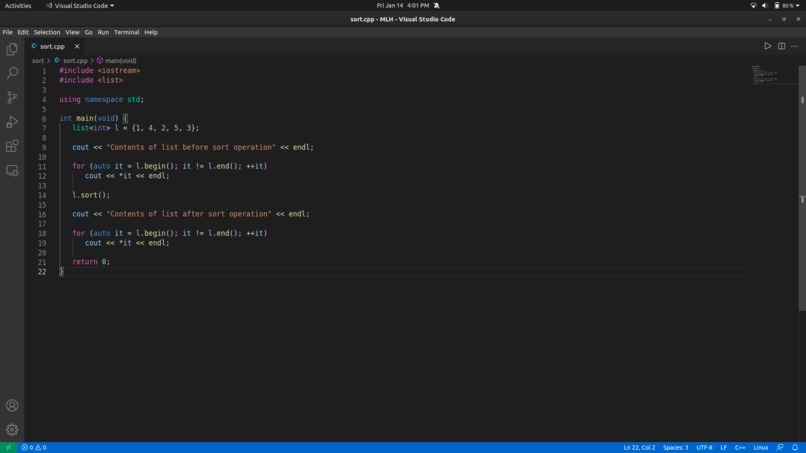 Write a script to sort a list – screenshot 1