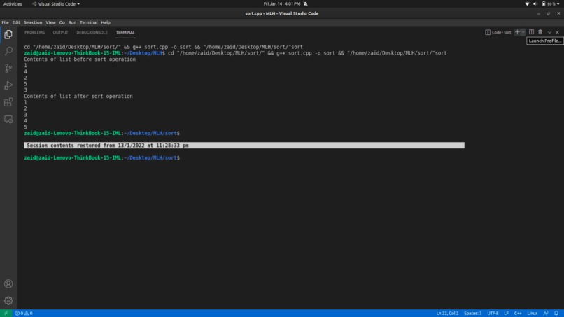 Write a script to sort a list – screenshot 2