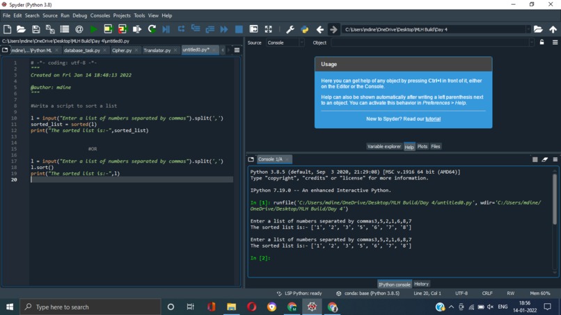 Script to sort a list – screenshot 1
