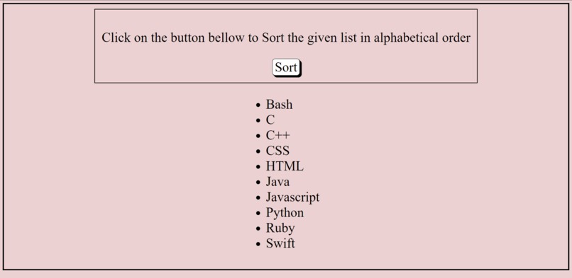 Sorting a list – screenshot 1