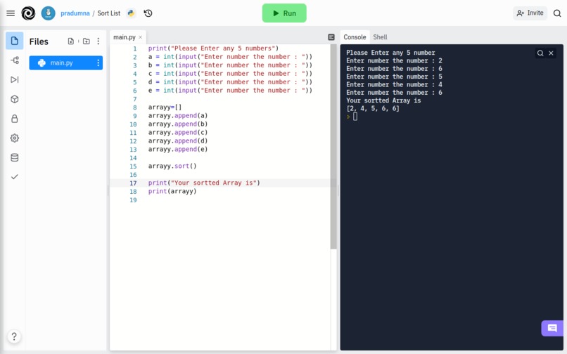 Sort a list – screenshot 1