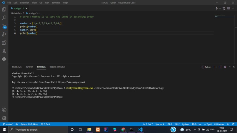 script to sort a list – screenshot 1