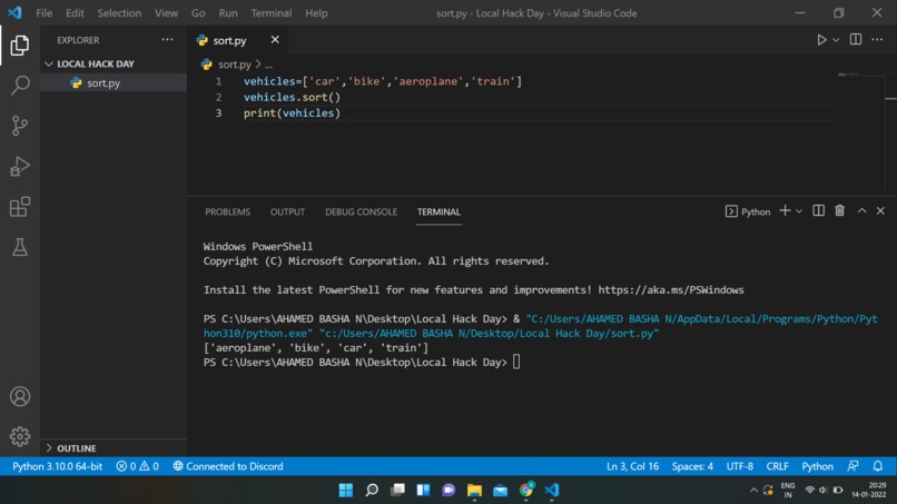 Script to Sort a List – screenshot 1