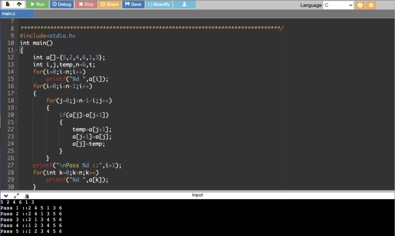 Write a script to sort a list – screenshot 1