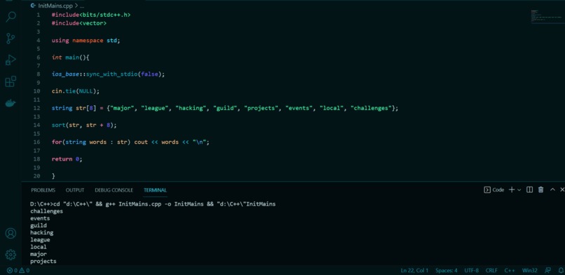 Sorting a list – screenshot 1