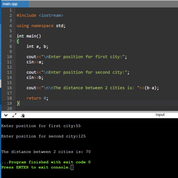 Script to find the distance between two cities – screenshot 1