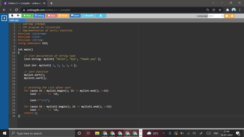 Script to sort a list – screenshot 1