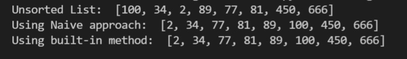 Sorting a list – screenshot 1