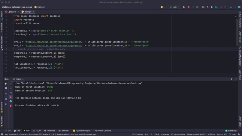 Distance between two areas – screenshot 1