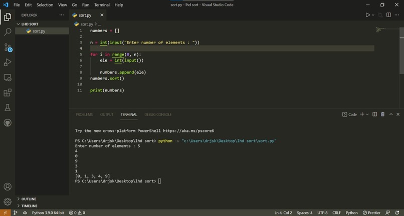 Script to sort a list – screenshot 1
