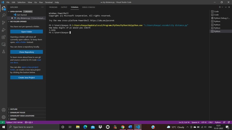 Script to find pi to nth digit – screenshot 1