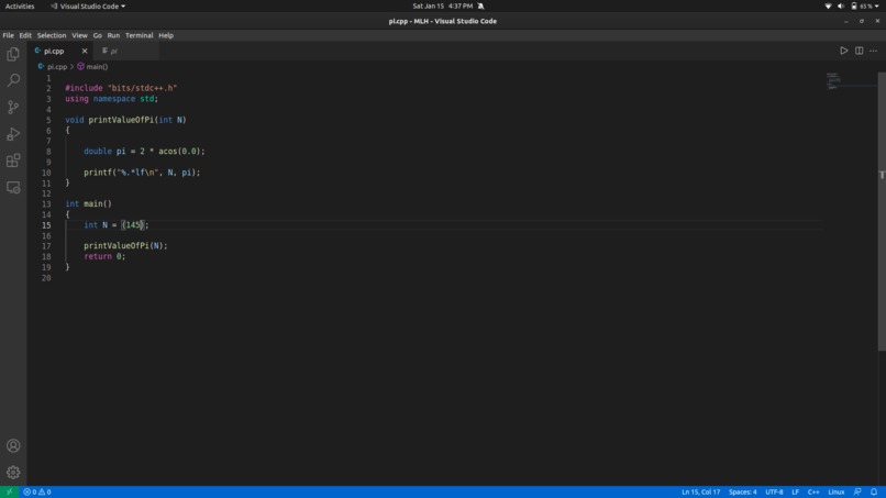 Write a script to find pi to the Nth digit – screenshot 1
