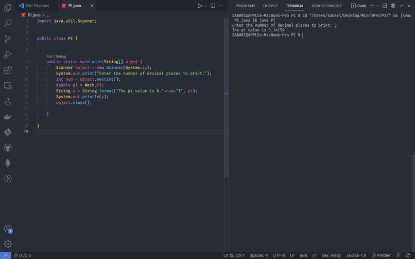 Script to Find PI – screenshot 1