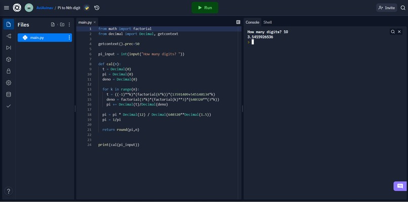 Pi to the nth digit – screenshot 1
