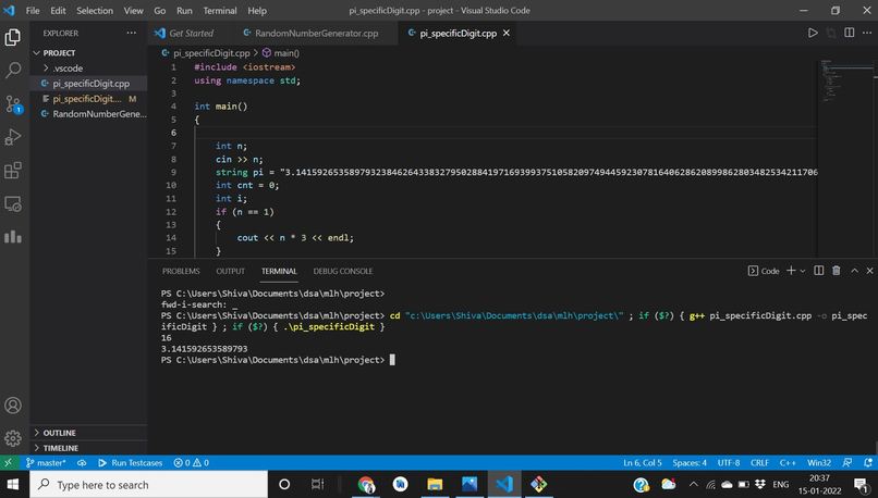 Write a script to find pi to the Nth digit – screenshot 1