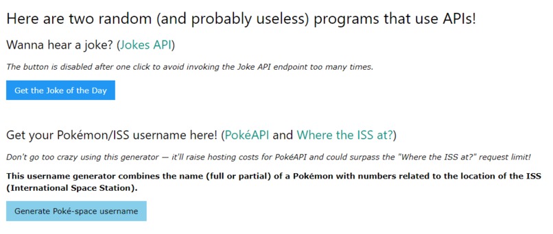 Silly APIs – screenshot 1