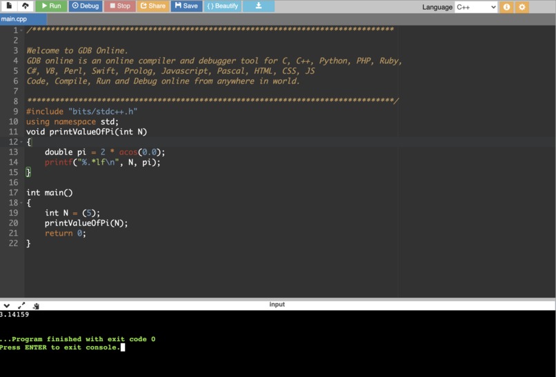 Write a script to find pi to the Nth digit – screenshot 1