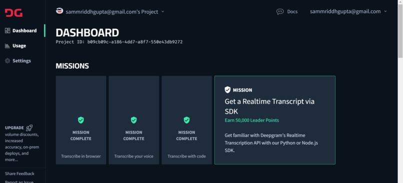 deepgram usage – screenshot 1