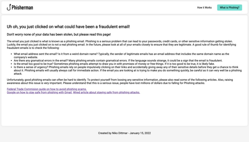 Phisherman - Phishing Awareness and Education Tool. – screenshot 4
